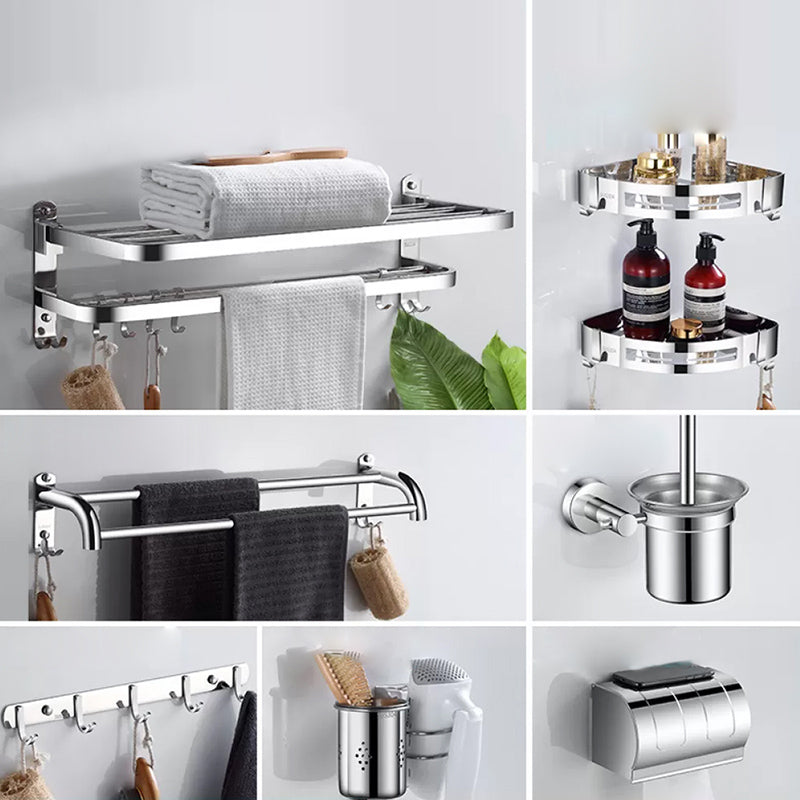 Modern Stainless Steel Bathroom Set Paper Holder Bath Shelf Bathroom Hardware 8-Piece Set (Double Rods) Clearhalo 'Bathroom Hardware Sets' 'Bathroom Hardware' 'Bathroom Remodel & Bathroom Fixtures' 'bathroom_hardware_sets' 'Home Improvement' 'home_improvement' 'home_improvement_bathroom_hardware_sets' 6737964