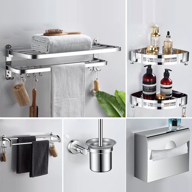 Modern Stainless Steel Bathroom Set Paper Holder Bath Shelf Bathroom Hardware 6-Piece Set (Toilet Brush) Clearhalo 'Bathroom Hardware Sets' 'Bathroom Hardware' 'Bathroom Remodel & Bathroom Fixtures' 'bathroom_hardware_sets' 'Home Improvement' 'home_improvement' 'home_improvement_bathroom_hardware_sets' 6737972