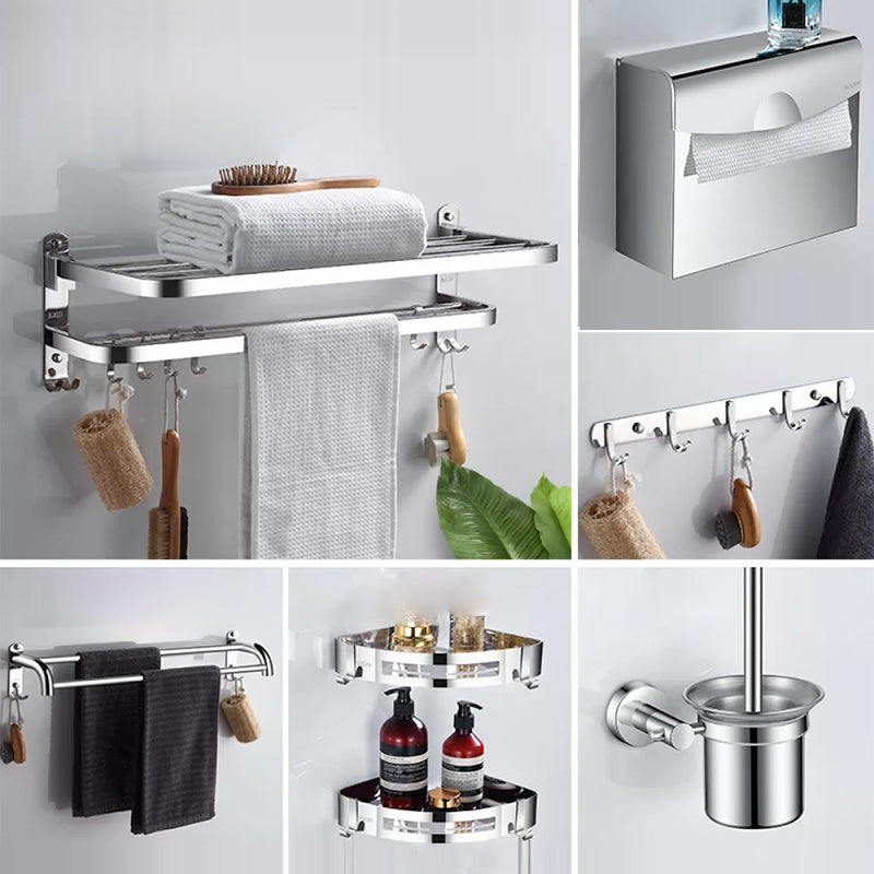 Modern Stainless Steel Bathroom Set Paper Holder Bath Shelf Bathroom Hardware 7-Piece Set (Triangle Bath Shelf) Clearhalo 'Bathroom Hardware Sets' 'Bathroom Hardware' 'Bathroom Remodel & Bathroom Fixtures' 'bathroom_hardware_sets' 'Home Improvement' 'home_improvement' 'home_improvement_bathroom_hardware_sets' 6737978