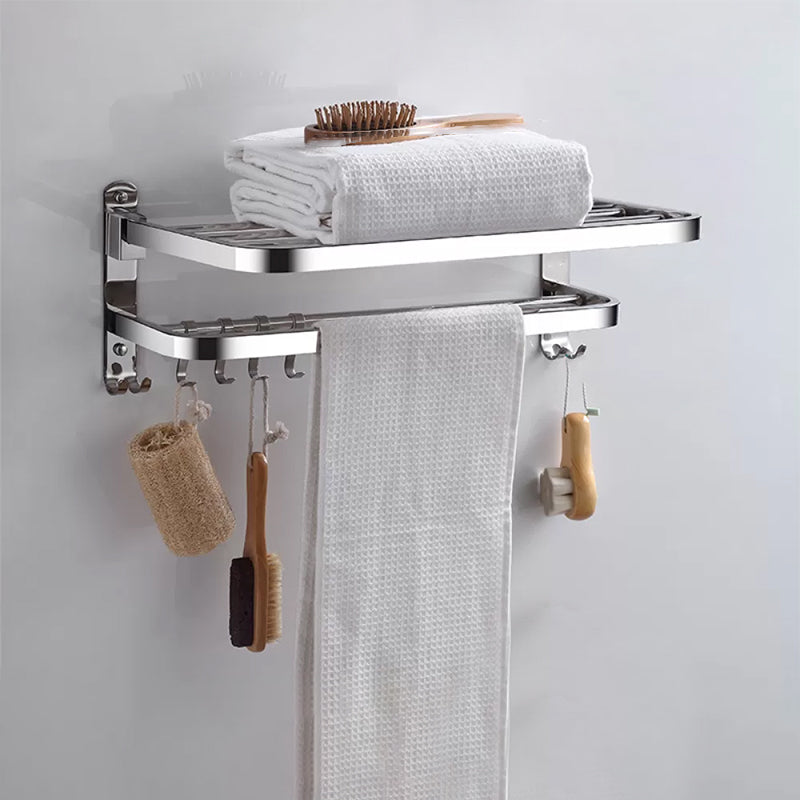 Modern Stainless Steel Bathroom Set Paper Holder Bath Shelf Bathroom Hardware Double Hooks Foldable Towel Rack (19"L) Clearhalo 'Bathroom Hardware Sets' 'Bathroom Hardware' 'Bathroom Remodel & Bathroom Fixtures' 'bathroom_hardware_sets' 'Home Improvement' 'home_improvement' 'home_improvement_bathroom_hardware_sets' 6737982