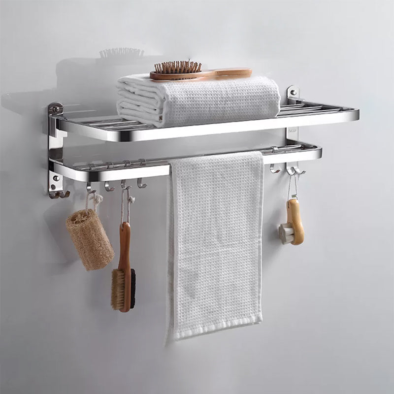 Modern Stainless Steel Bathroom Set Paper Holder Bath Shelf Bathroom Hardware Double Hooks Foldable Towel Rack (23"L) Clearhalo 'Bathroom Hardware Sets' 'Bathroom Hardware' 'Bathroom Remodel & Bathroom Fixtures' 'bathroom_hardware_sets' 'Home Improvement' 'home_improvement' 'home_improvement_bathroom_hardware_sets' 6737983