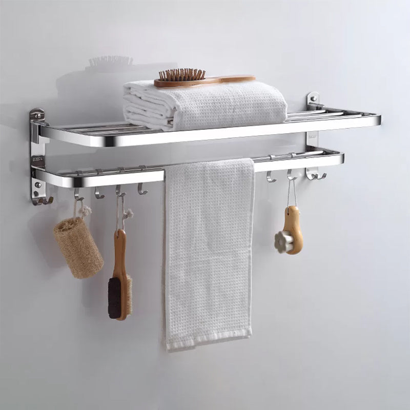 Modern Stainless Steel Bathroom Set Paper Holder Bath Shelf Bathroom Hardware Double Hooks Foldable Towel Rack (27"L) Clearhalo 'Bathroom Hardware Sets' 'Bathroom Hardware' 'Bathroom Remodel & Bathroom Fixtures' 'bathroom_hardware_sets' 'Home Improvement' 'home_improvement' 'home_improvement_bathroom_hardware_sets' 6737984