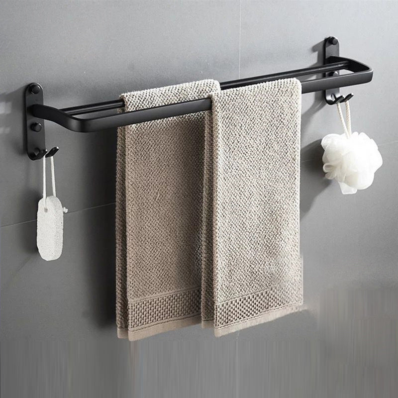 Modern Bathroom Accessory Kit Black Soap Dish Bath Shelf Bathroom Set Black Double Hooks Double Bars Towel Bar Clearhalo 'Bathroom Hardware Sets' 'Bathroom Hardware' 'Bathroom Remodel & Bathroom Fixtures' 'bathroom_hardware_sets' 'Home Improvement' 'home_improvement' 'home_improvement_bathroom_hardware_sets' 6738026