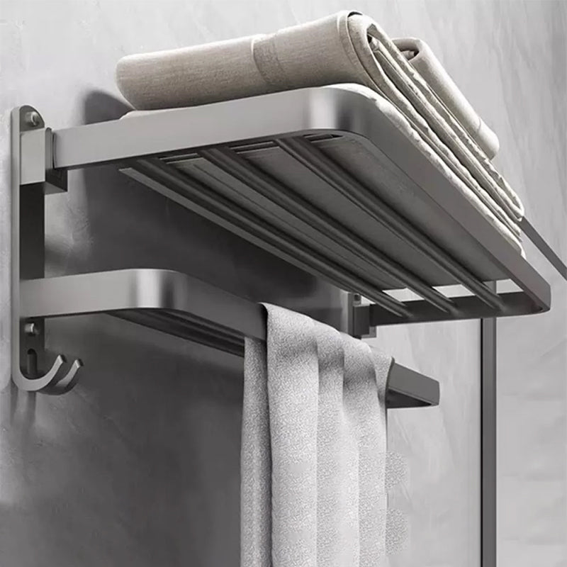 Modern Bathroom Accessory Kit Black Soap Dish Bath Shelf Bathroom Set Grey Towel Rack (24"L with Hook) Clearhalo 'Bathroom Hardware Sets' 'Bathroom Hardware' 'Bathroom Remodel & Bathroom Fixtures' 'bathroom_hardware_sets' 'Home Improvement' 'home_improvement' 'home_improvement_bathroom_hardware_sets' 6738028