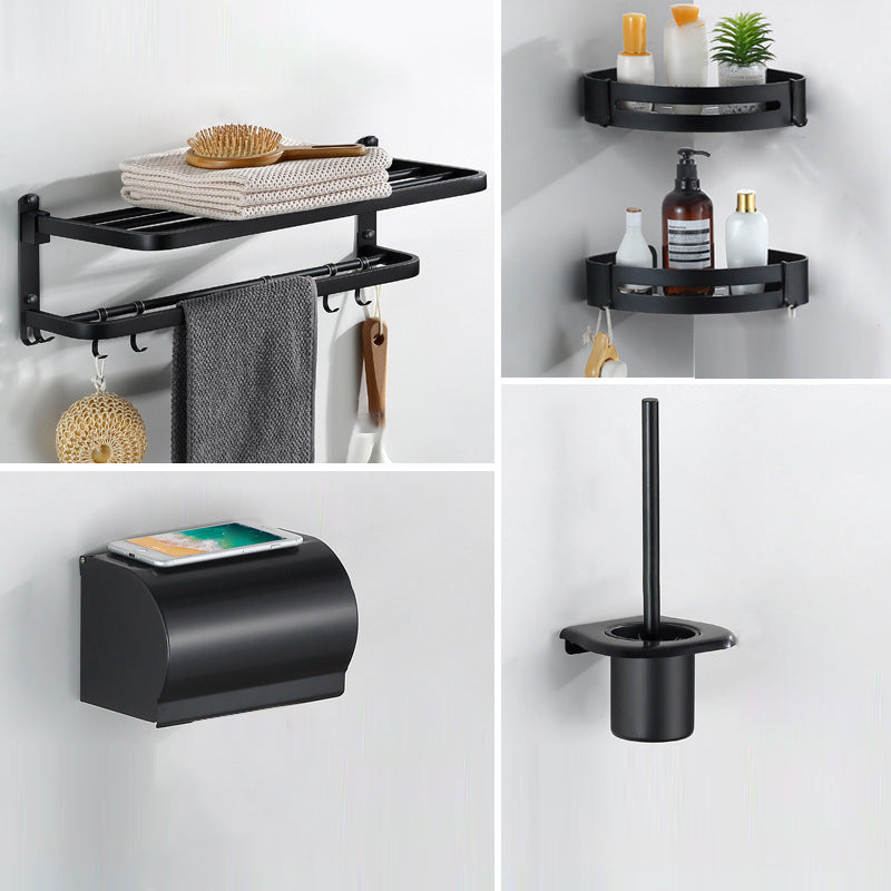 Modern Bathroom Hardware Black Paper Holder Bath Shelf Bathroom Accessory Kit 5-Piece Set (Toilet Paper Holder) Clearhalo 'Bathroom Hardware Sets' 'Bathroom Hardware' 'Bathroom Remodel & Bathroom Fixtures' 'bathroom_hardware_sets' 'Home Improvement' 'home_improvement' 'home_improvement_bathroom_hardware_sets' 6738054