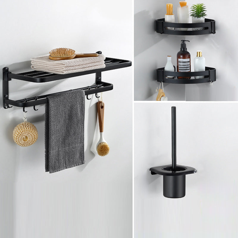 Modern Bathroom Hardware Black Paper Holder Bath Shelf Bathroom Accessory Kit 4-Piece Set (Toilet Brush) Clearhalo 'Bathroom Hardware Sets' 'Bathroom Hardware' 'Bathroom Remodel & Bathroom Fixtures' 'bathroom_hardware_sets' 'Home Improvement' 'home_improvement' 'home_improvement_bathroom_hardware_sets' 6738056