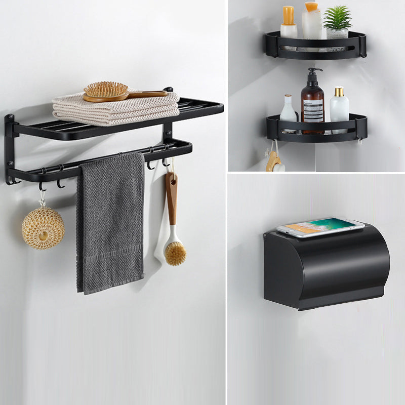 Modern Bathroom Hardware Black Paper Holder Bath Shelf Bathroom Accessory Kit 4-Piece Set (Toilet Paper Holder) Clearhalo 'Bathroom Hardware Sets' 'Bathroom Hardware' 'Bathroom Remodel & Bathroom Fixtures' 'bathroom_hardware_sets' 'Home Improvement' 'home_improvement' 'home_improvement_bathroom_hardware_sets' 6738058