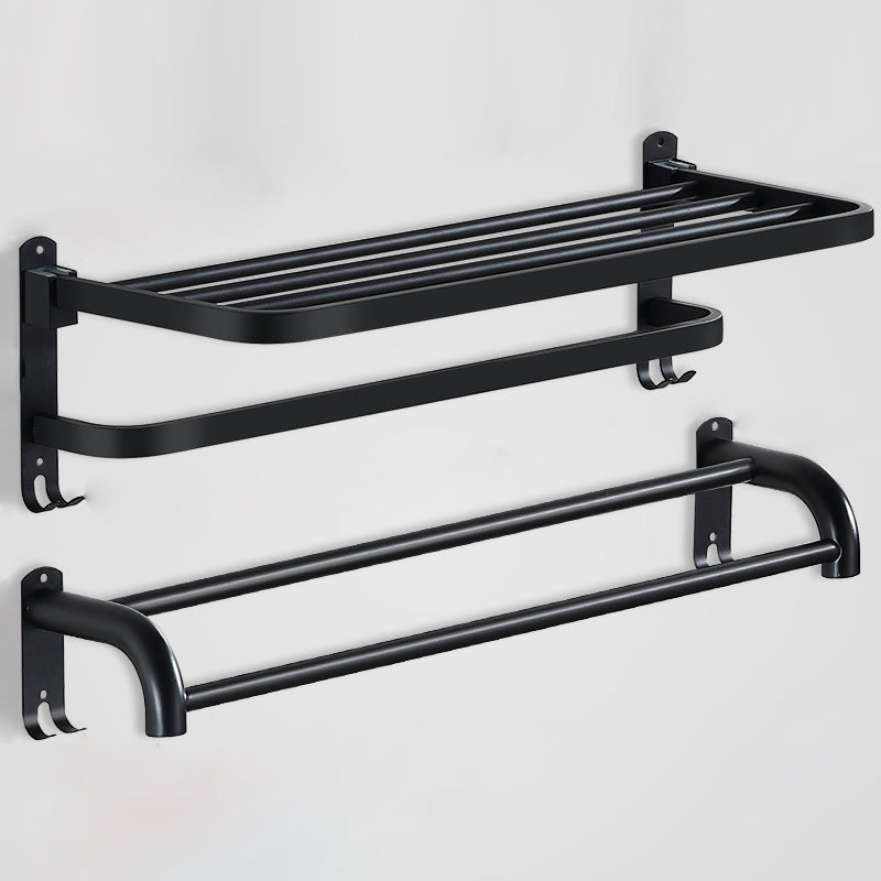 Modern Bathroom Hardware Black Paper Holder Bath Shelf Bathroom Accessory Kit 2-Piece Set (Towel Rack) Clearhalo 'Bathroom Hardware Sets' 'Bathroom Hardware' 'Bathroom Remodel & Bathroom Fixtures' 'bathroom_hardware_sets' 'Home Improvement' 'home_improvement' 'home_improvement_bathroom_hardware_sets' 6738060