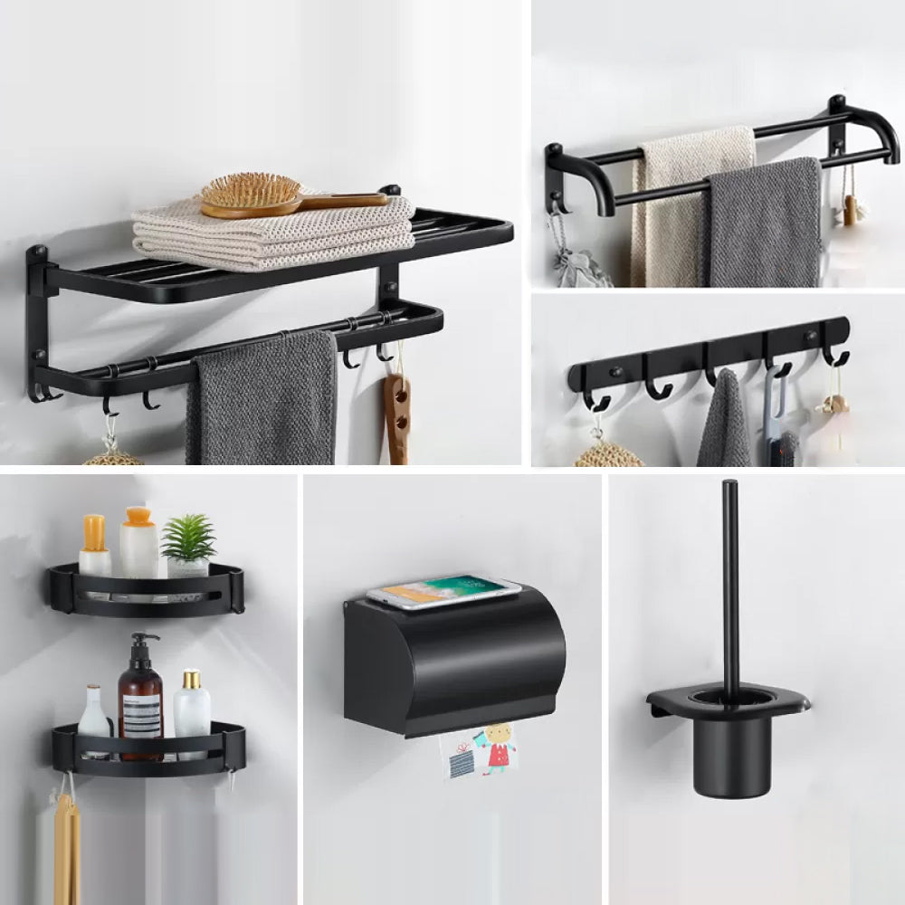 Modern Bathroom Hardware Black Paper Holder Bath Shelf Bathroom Accessory Kit 7-Piece Set (Toilet Paper Holder) Clearhalo 'Bathroom Hardware Sets' 'Bathroom Hardware' 'Bathroom Remodel & Bathroom Fixtures' 'bathroom_hardware_sets' 'Home Improvement' 'home_improvement' 'home_improvement_bathroom_hardware_sets' 6738065