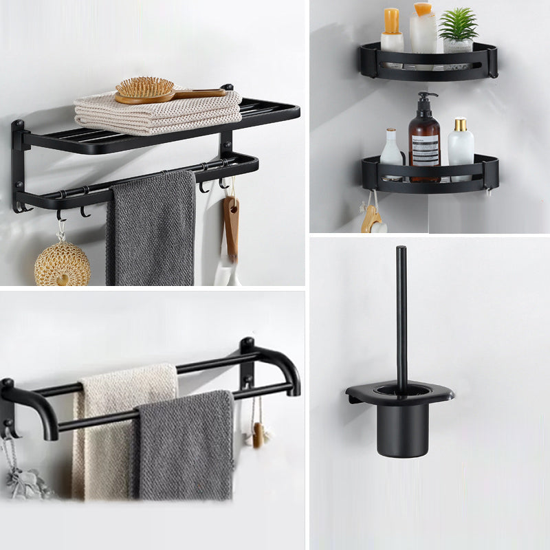 Modern Bathroom Hardware Black Paper Holder Bath Shelf Bathroom Accessory Kit 5-Piece Set (Towel Bar) Clearhalo 'Bathroom Hardware Sets' 'Bathroom Hardware' 'Bathroom Remodel & Bathroom Fixtures' 'bathroom_hardware_sets' 'Home Improvement' 'home_improvement' 'home_improvement_bathroom_hardware_sets' 6738067