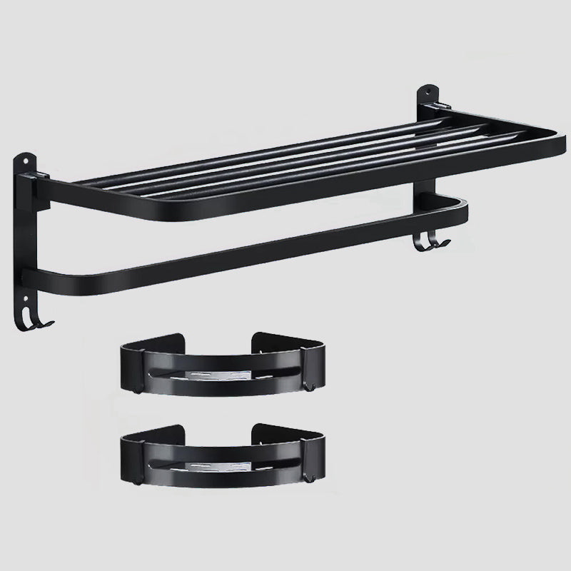 Modern Bathroom Hardware Black Paper Holder Bath Shelf Bathroom Accessory Kit 3-Piece Set (Towel Rack) Clearhalo 'Bathroom Hardware Sets' 'Bathroom Hardware' 'Bathroom Remodel & Bathroom Fixtures' 'bathroom_hardware_sets' 'Home Improvement' 'home_improvement' 'home_improvement_bathroom_hardware_sets' 6738069