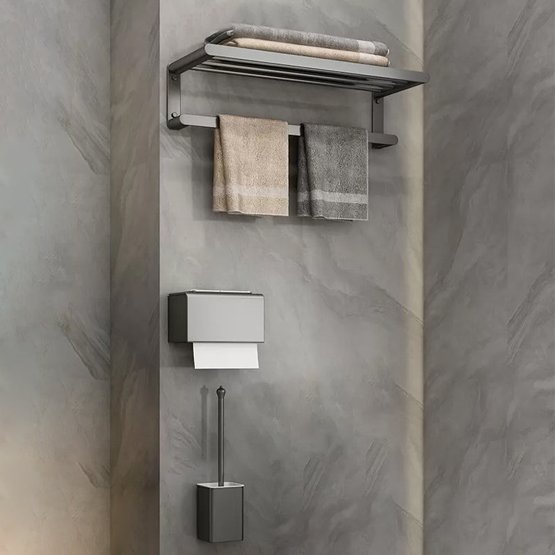 Matte Gray Bathroom Hardware Set Modern Bathroom Accessory Kit Towel Rack & Toilet Paper Holder & Toilet Brush Clearhalo 'Bathroom Hardware Sets' 'Bathroom Hardware' 'Bathroom Remodel & Bathroom Fixtures' 'bathroom_hardware_sets' 'Home Improvement' 'home_improvement' 'home_improvement_bathroom_hardware_sets' 6738088