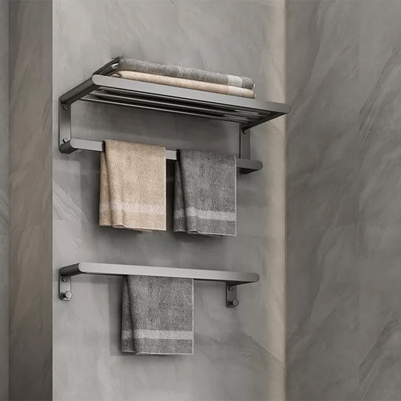 Matte Gray Bathroom Hardware Set Modern Bathroom Accessory Kit Towel Rack with Towel Bar Clearhalo 'Bathroom Hardware Sets' 'Bathroom Hardware' 'Bathroom Remodel & Bathroom Fixtures' 'bathroom_hardware_sets' 'Home Improvement' 'home_improvement' 'home_improvement_bathroom_hardware_sets' 6738094