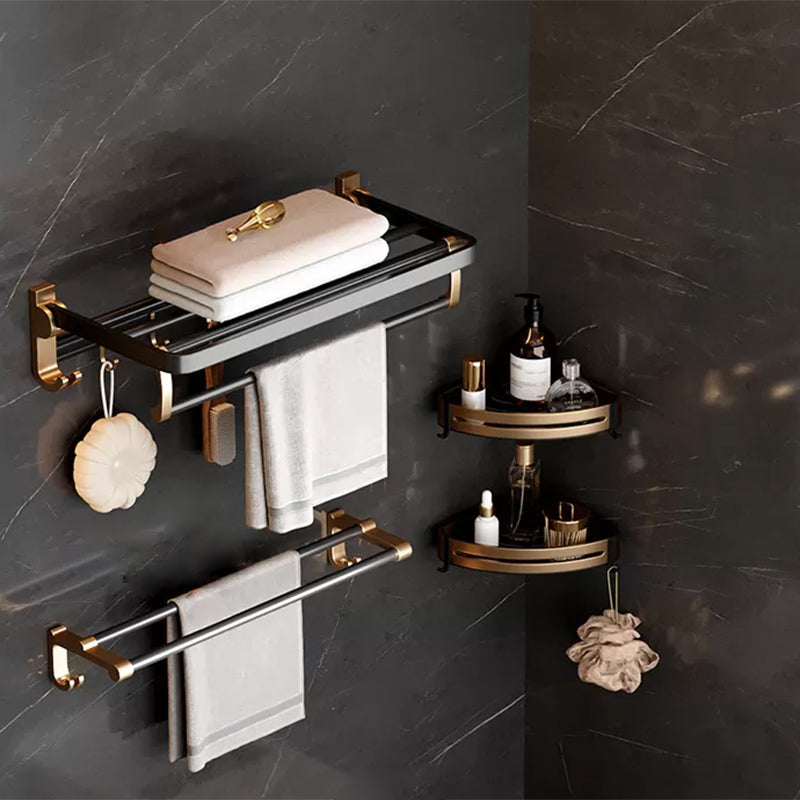 Traditional Black Aluminum Bath Hardware Set Bathroom Accessory Kit 4-Piece Set (Towel Bar) Clearhalo 'Bathroom Hardware Sets' 'Bathroom Hardware' 'Bathroom Remodel & Bathroom Fixtures' 'bathroom_hardware_sets' 'Home Improvement' 'home_improvement' 'home_improvement_bathroom_hardware_sets' 6738120