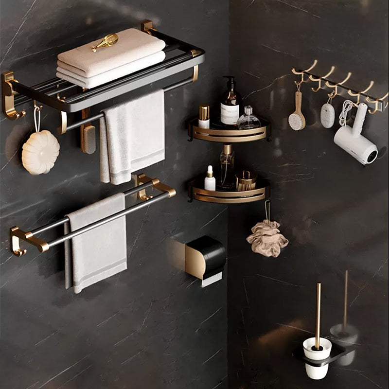 Traditional Black Aluminum Bath Hardware Set Bathroom Accessory Kit 7-Piece Set (Hooks) Clearhalo 'Bathroom Hardware Sets' 'Bathroom Hardware' 'Bathroom Remodel & Bathroom Fixtures' 'bathroom_hardware_sets' 'Home Improvement' 'home_improvement' 'home_improvement_bathroom_hardware_sets' 6738123