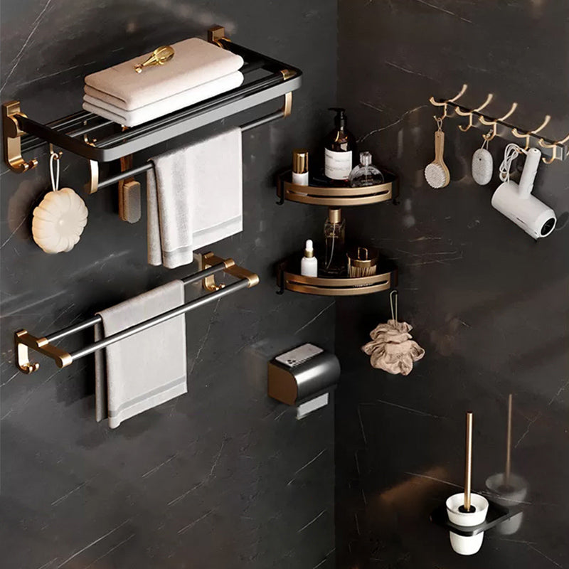 Traditional Black Aluminum Bath Hardware Set Bathroom Accessory Kit 7-Piece Set (Toilet Paper Holder) Clearhalo 'Bathroom Hardware Sets' 'Bathroom Hardware' 'Bathroom Remodel & Bathroom Fixtures' 'bathroom_hardware_sets' 'Home Improvement' 'home_improvement' 'home_improvement_bathroom_hardware_sets' 6738133