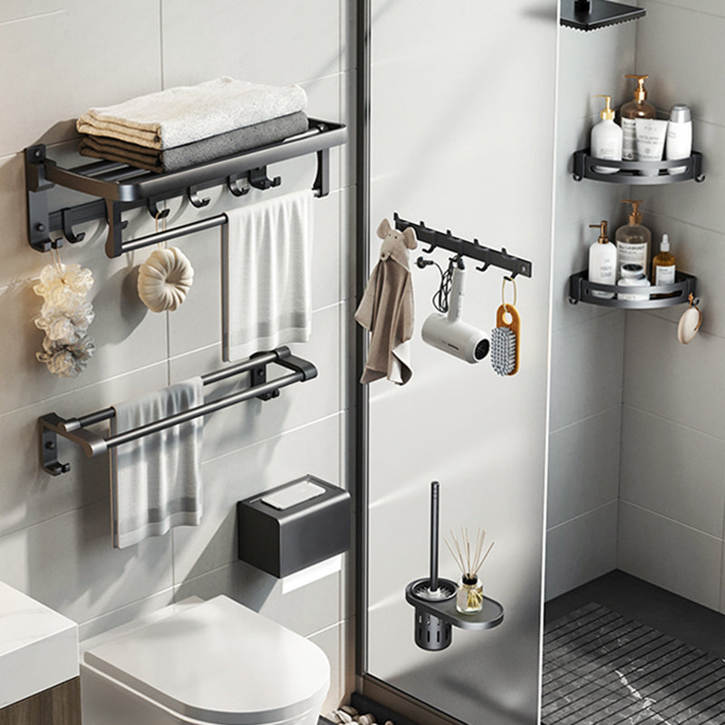 Modern Matte Black Bathroom Accessory Set Towel Bar/Paper Holder/Robe Hook Included Clearhalo 'Bathroom Hardware Sets' 'Bathroom Hardware' 'Bathroom Remodel & Bathroom Fixtures' 'bathroom_hardware_sets' 'Home Improvement' 'home_improvement' 'home_improvement_bathroom_hardware_sets' 6738149