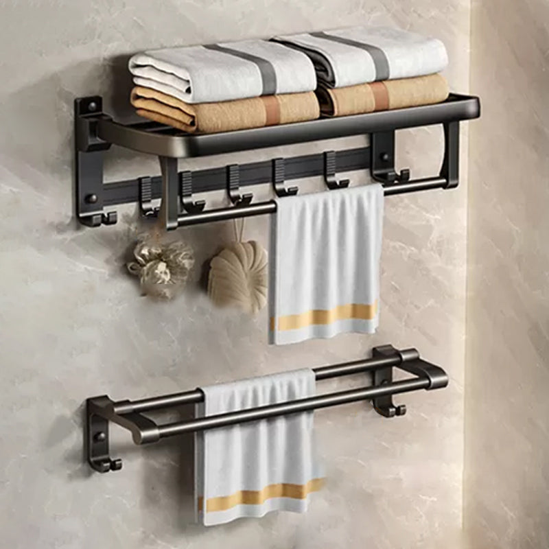 Modern Matte Black Bathroom Accessory Set Towel Bar/Paper Holder/Robe Hook Included Vertical Bar Towel Rack & Double Layer Towel Bar Clearhalo 'Bathroom Hardware Sets' 'Bathroom Hardware' 'Bathroom Remodel & Bathroom Fixtures' 'bathroom_hardware_sets' 'Home Improvement' 'home_improvement' 'home_improvement_bathroom_hardware_sets' 6738152