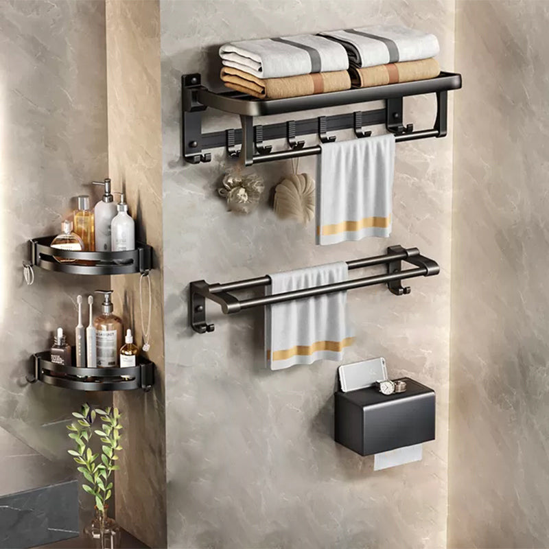 Modern Matte Black Bathroom Accessory Set Towel Bar/Paper Holder/Robe Hook Included Vertical Bar 5-Piece Set Clearhalo 'Bathroom Hardware Sets' 'Bathroom Hardware' 'Bathroom Remodel & Bathroom Fixtures' 'bathroom_hardware_sets' 'Home Improvement' 'home_improvement' 'home_improvement_bathroom_hardware_sets' 6738153