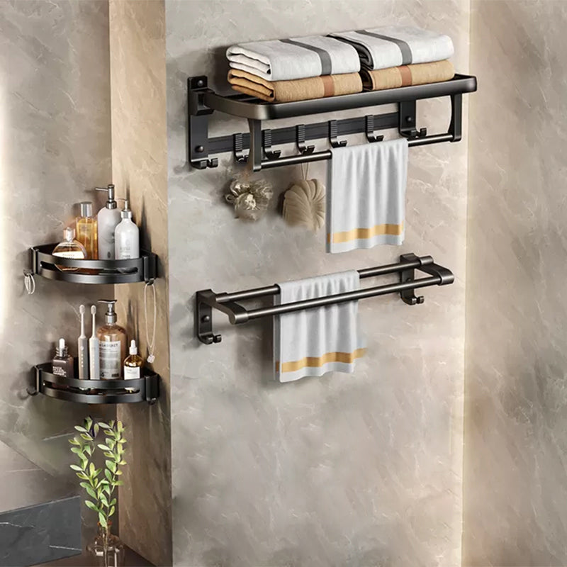 Modern Matte Black Bathroom Accessory Set Towel Bar/Paper Holder/Robe Hook Included Vertical 4-Piece Set Clearhalo 'Bathroom Hardware Sets' 'Bathroom Hardware' 'Bathroom Remodel & Bathroom Fixtures' 'bathroom_hardware_sets' 'Home Improvement' 'home_improvement' 'home_improvement_bathroom_hardware_sets' 6738173