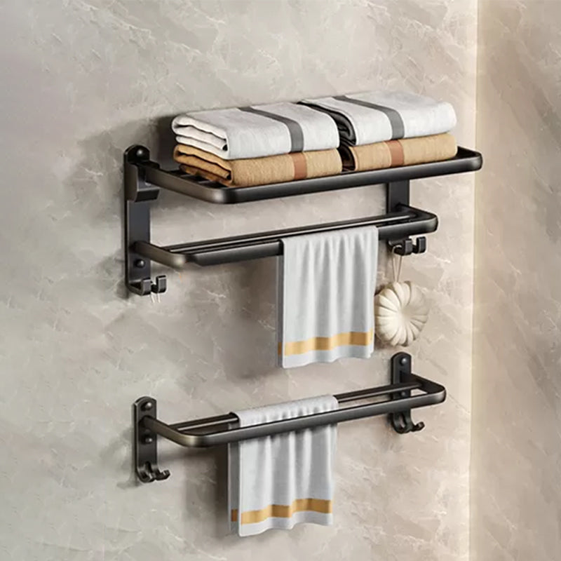 Modern Matte Black Bathroom Accessory Set Towel Bar/Paper Holder/Robe Hook Included Horizontal Towel Rack with Hook+Single Layer Towel Bar(2 Hooks) Clearhalo 'Bathroom Hardware Sets' 'Bathroom Hardware' 'Bathroom Remodel & Bathroom Fixtures' 'bathroom_hardware_sets' 'Home Improvement' 'home_improvement' 'home_improvement_bathroom_hardware_sets' 6738176