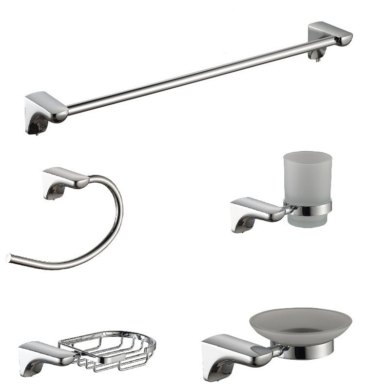 Modern Bathroom Hardware Paper Holder Bath Shelf Silver Bathroom Accessory Kit 5-Piece Set (Towel Ring) Clearhalo 'Bathroom Hardware Sets' 'Bathroom Hardware' 'Bathroom Remodel & Bathroom Fixtures' 'bathroom_hardware_sets' 'Home Improvement' 'home_improvement' 'home_improvement_bathroom_hardware_sets' 6738223