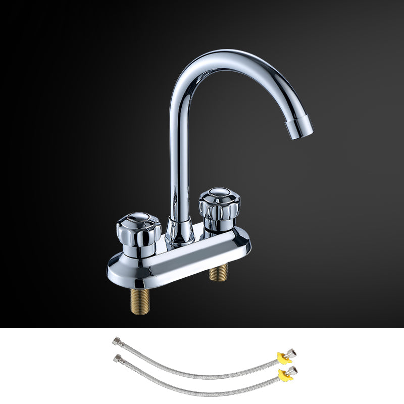 High-Arc Swivel Faucet Two Handles Brass Vessel Faucet for Bathroom Silver Supply Lines Included Clearhalo 'Bathroom Remodel & Bathroom Fixtures' 'Bathroom Sink Faucets' 'Bathroom Sinks & Faucet Components' 'bathroom_sink_faucets' 'Home Improvement' 'home_improvement' 'home_improvement_bathroom_sink_faucets' 6742659