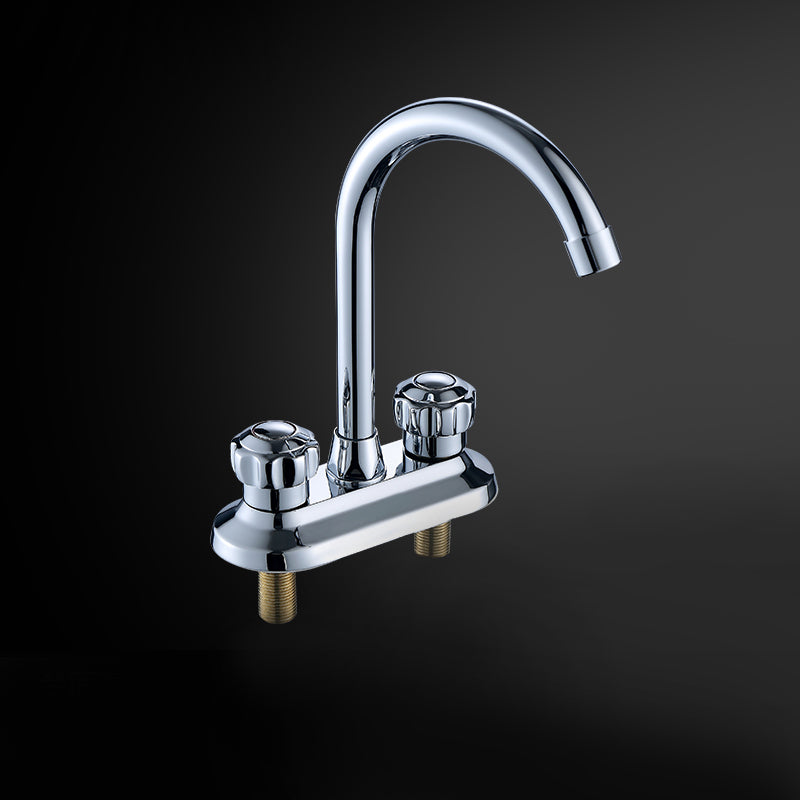 High-Arc Swivel Faucet Two Handles Brass Vessel Faucet for Bathroom Silver Supply Lines Not Included Clearhalo 'Bathroom Remodel & Bathroom Fixtures' 'Bathroom Sink Faucets' 'Bathroom Sinks & Faucet Components' 'bathroom_sink_faucets' 'Home Improvement' 'home_improvement' 'home_improvement_bathroom_sink_faucets' 6742660