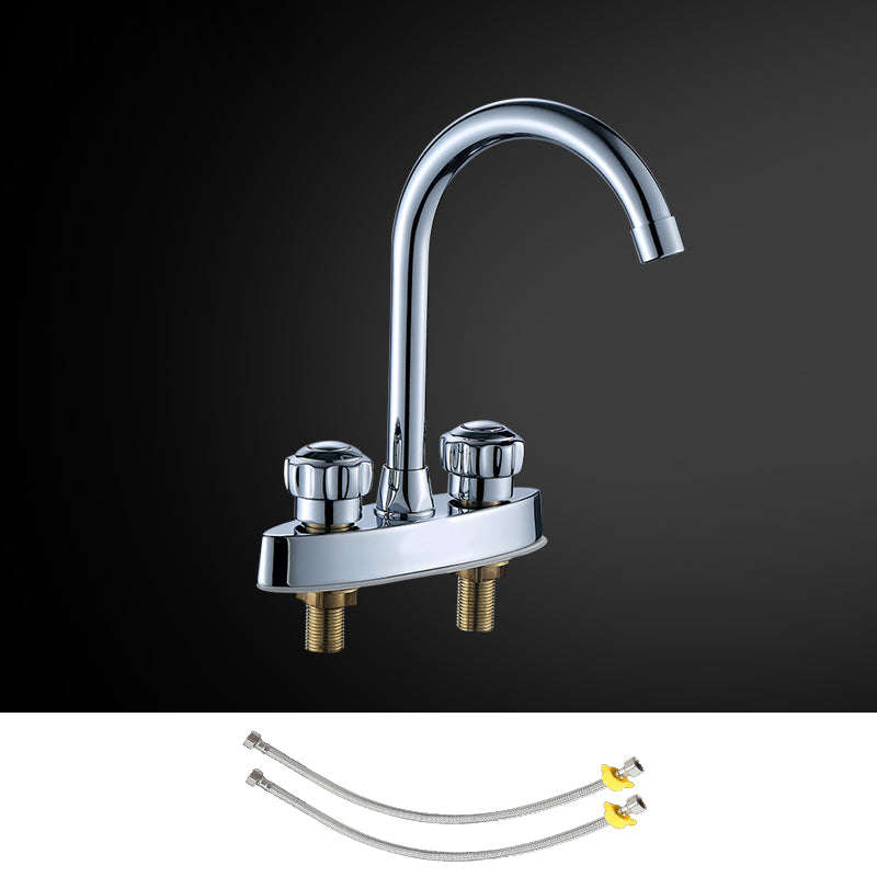 High-Arc Swivel Faucet Two Handles Brass Vessel Faucet for Bathroom Polished Chrome Supply Lines Included Clearhalo 'Bathroom Remodel & Bathroom Fixtures' 'Bathroom Sink Faucets' 'Bathroom Sinks & Faucet Components' 'bathroom_sink_faucets' 'Home Improvement' 'home_improvement' 'home_improvement_bathroom_sink_faucets' 6742666