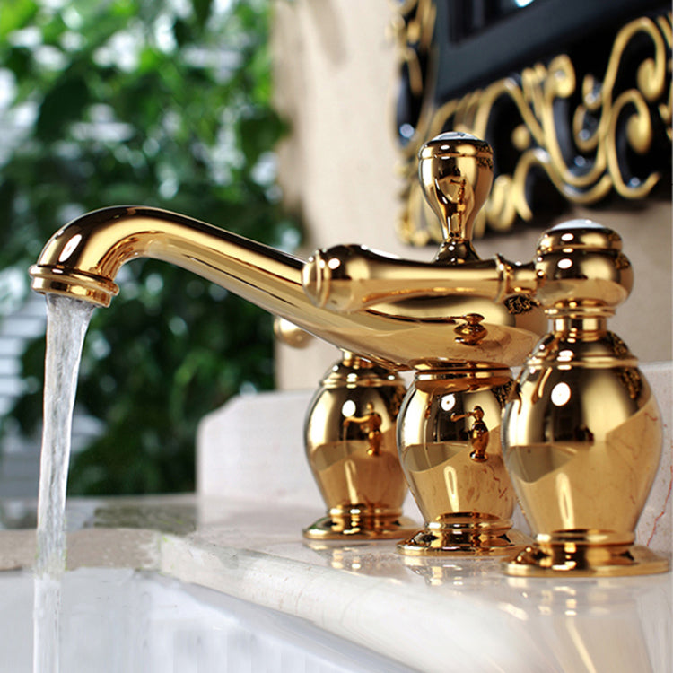 Glam Widespread Sink Faucet Lever Handles 3 Holes Solid Brass Faucet Clearhalo 'Bathroom Remodel & Bathroom Fixtures' 'Bathroom Sink Faucets' 'Bathroom Sinks & Faucet Components' 'bathroom_sink_faucets' 'Home Improvement' 'home_improvement' 'home_improvement_bathroom_sink_faucets' 6742676