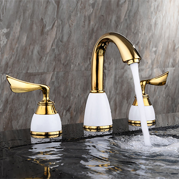 Glam Widespread Sink Faucet Lever Handles 3 Holes Solid Brass Faucet Clearhalo 'Bathroom Remodel & Bathroom Fixtures' 'Bathroom Sink Faucets' 'Bathroom Sinks & Faucet Components' 'bathroom_sink_faucets' 'Home Improvement' 'home_improvement' 'home_improvement_bathroom_sink_faucets' 6742680