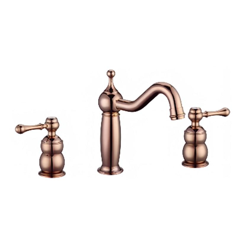 Glam Widespread Sink Faucet Lever Handles 3 Holes Solid Brass Faucet Rose Gold Gooseneck Clearhalo 'Bathroom Remodel & Bathroom Fixtures' 'Bathroom Sink Faucets' 'Bathroom Sinks & Faucet Components' 'bathroom_sink_faucets' 'Home Improvement' 'home_improvement' 'home_improvement_bathroom_sink_faucets' 6742681