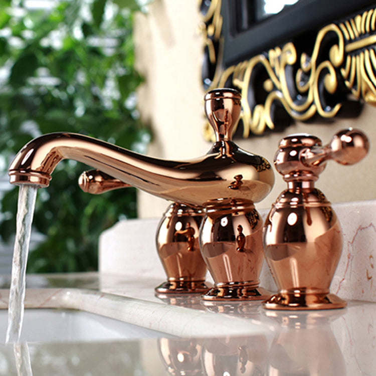 Glam Widespread Sink Faucet Lever Handles 3 Holes Solid Brass Faucet Clearhalo 'Bathroom Remodel & Bathroom Fixtures' 'Bathroom Sink Faucets' 'Bathroom Sinks & Faucet Components' 'bathroom_sink_faucets' 'Home Improvement' 'home_improvement' 'home_improvement_bathroom_sink_faucets' 6742682
