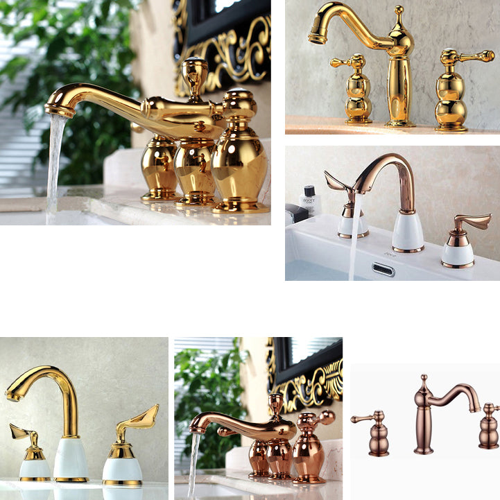 Glam Widespread Sink Faucet Lever Handles 3 Holes Solid Brass Faucet Clearhalo 'Bathroom Remodel & Bathroom Fixtures' 'Bathroom Sink Faucets' 'Bathroom Sinks & Faucet Components' 'bathroom_sink_faucets' 'Home Improvement' 'home_improvement' 'home_improvement_bathroom_sink_faucets' 6742684