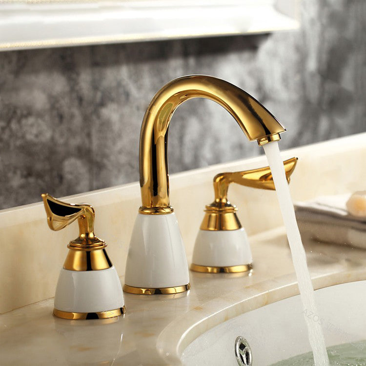 Glam Widespread Sink Faucet Lever Handles 3 Holes Solid Brass Faucet Clearhalo 'Bathroom Remodel & Bathroom Fixtures' 'Bathroom Sink Faucets' 'Bathroom Sinks & Faucet Components' 'bathroom_sink_faucets' 'Home Improvement' 'home_improvement' 'home_improvement_bathroom_sink_faucets' 6742686