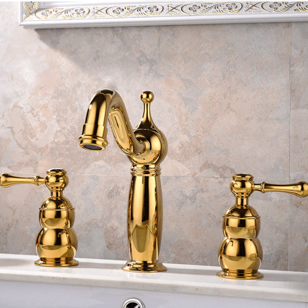 Glam Widespread Sink Faucet Lever Handles 3 Holes Solid Brass Faucet Clearhalo 'Bathroom Remodel & Bathroom Fixtures' 'Bathroom Sink Faucets' 'Bathroom Sinks & Faucet Components' 'bathroom_sink_faucets' 'Home Improvement' 'home_improvement' 'home_improvement_bathroom_sink_faucets' 6742687