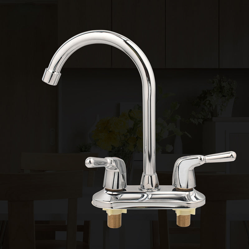 Modern Kitchen Sink Faucet Brass Double Knob Handle Gooseneck Bar Prep Kitchen Faucet Clearhalo 'Home Improvement' 'home_improvement' 'home_improvement_kitchen_faucets' 'Kitchen Faucets' 'Kitchen Remodel & Kitchen Fixtures' 'Kitchen Sinks & Faucet Components' 'kitchen_faucets' 6742723