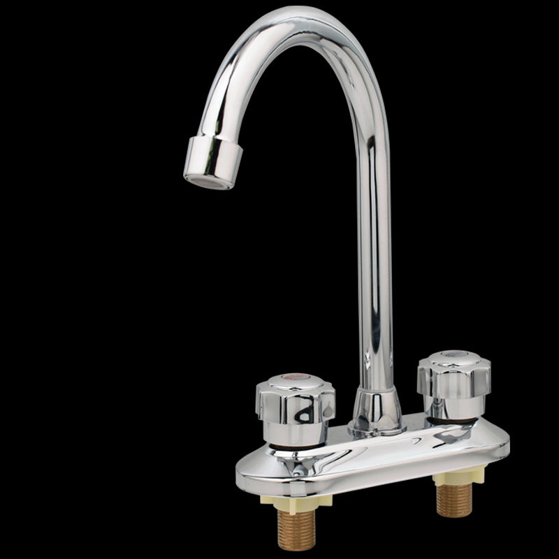 Modern Kitchen Sink Faucet Brass Double Knob Handle Gooseneck Bar Prep Kitchen Faucet Chrome Clearhalo 'Home Improvement' 'home_improvement' 'home_improvement_kitchen_faucets' 'Kitchen Faucets' 'Kitchen Remodel & Kitchen Fixtures' 'Kitchen Sinks & Faucet Components' 'kitchen_faucets' 6742724