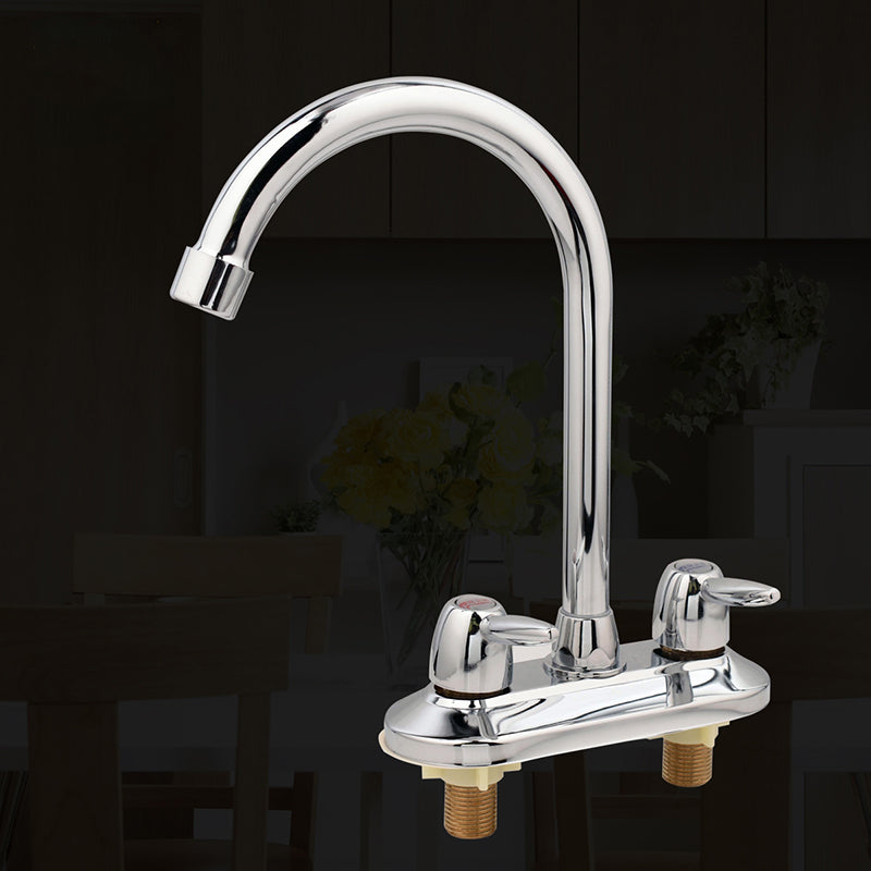 Modern Kitchen Sink Faucet Brass Double Knob Handle Gooseneck Bar Prep Kitchen Faucet Clearhalo 'Home Improvement' 'home_improvement' 'home_improvement_kitchen_faucets' 'Kitchen Faucets' 'Kitchen Remodel & Kitchen Fixtures' 'Kitchen Sinks & Faucet Components' 'kitchen_faucets' 6742726