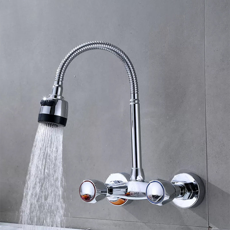 Modern Bar Faucet Brass Knob Handle Swivel Spout Wall Mounted Pot Filler Faucet Silver/Gray Clearhalo 'Home Improvement' 'home_improvement' 'home_improvement_kitchen_faucets' 'Kitchen Faucets' 'Kitchen Remodel & Kitchen Fixtures' 'Kitchen Sinks & Faucet Components' 'kitchen_faucets' 6742759