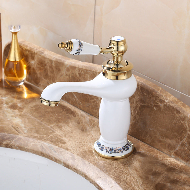 Luxury Vessel Faucet Brass Lever Handles Low Arc Basin Lavatory Faucet White Clearhalo 'Bathroom Remodel & Bathroom Fixtures' 'Bathroom Sink Faucets' 'Bathroom Sinks & Faucet Components' 'bathroom_sink_faucets' 'Home Improvement' 'home_improvement' 'home_improvement_bathroom_sink_faucets' 6742817