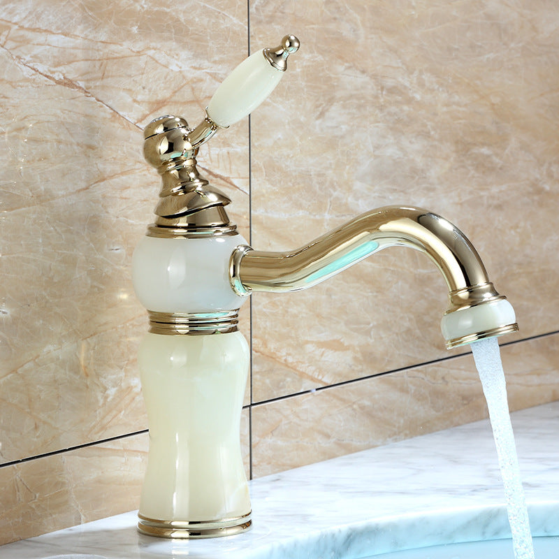 Luxury Vessel Faucet Brass Lever Handles Low Arc Basin Lavatory Faucet Yellow/ White Clearhalo 'Bathroom Remodel & Bathroom Fixtures' 'Bathroom Sink Faucets' 'Bathroom Sinks & Faucet Components' 'bathroom_sink_faucets' 'Home Improvement' 'home_improvement' 'home_improvement_bathroom_sink_faucets' 6742818