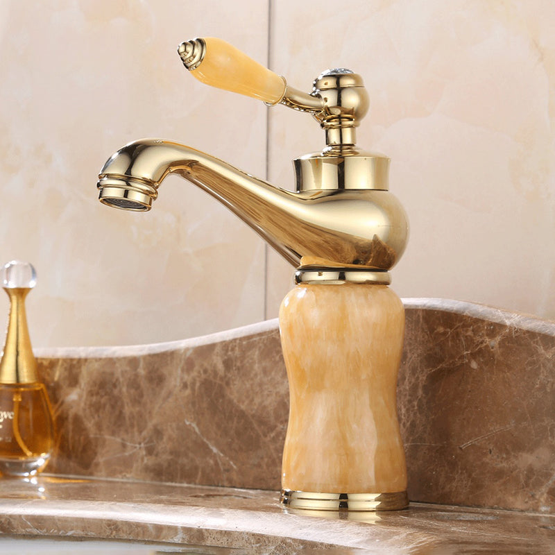 Luxury Vessel Faucet Brass Lever Handles Low Arc Basin Lavatory Faucet Golden Clearhalo 'Bathroom Remodel & Bathroom Fixtures' 'Bathroom Sink Faucets' 'Bathroom Sinks & Faucet Components' 'bathroom_sink_faucets' 'Home Improvement' 'home_improvement' 'home_improvement_bathroom_sink_faucets' 6742821