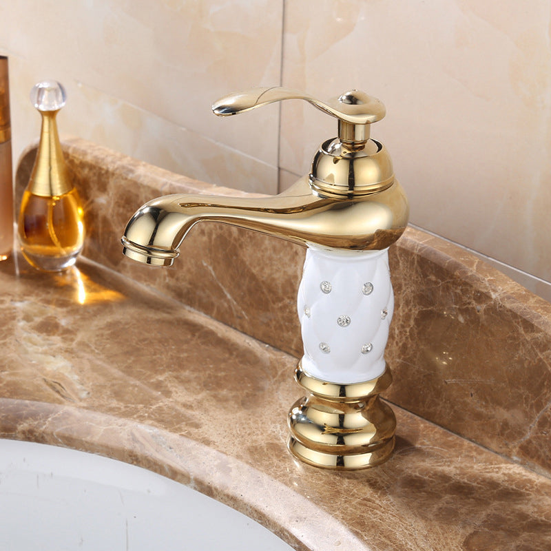Luxury Vessel Faucet Brass Lever Handles Low Arc Basin Lavatory Faucet Gold-White Clearhalo 'Bathroom Remodel & Bathroom Fixtures' 'Bathroom Sink Faucets' 'Bathroom Sinks & Faucet Components' 'bathroom_sink_faucets' 'Home Improvement' 'home_improvement' 'home_improvement_bathroom_sink_faucets' 6742825