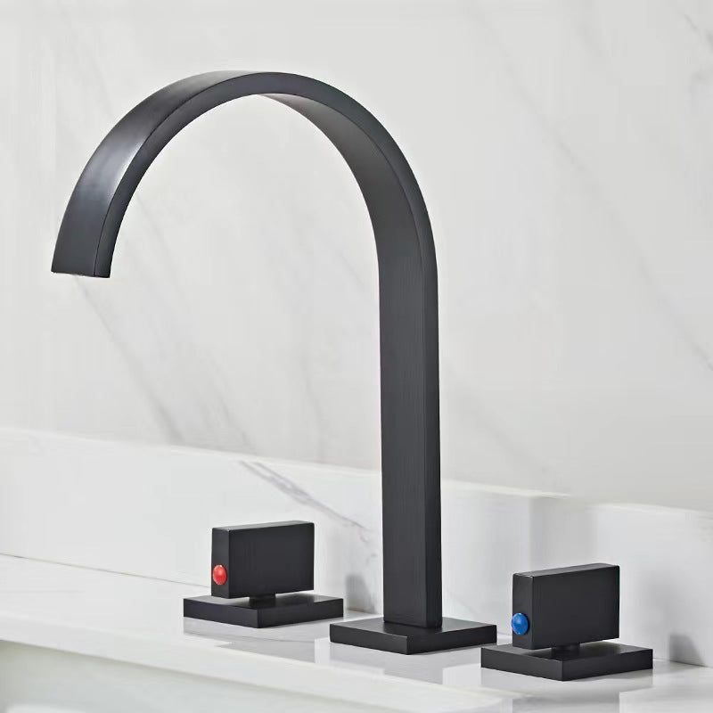 Modern Style Faucet Widespread Faucets with Double Cross Handles Black Clearhalo 'Bathroom Remodel & Bathroom Fixtures' 'Bathroom Sink Faucets' 'Bathroom Sinks & Faucet Components' 'bathroom_sink_faucets' 'Home Improvement' 'home_improvement' 'home_improvement_bathroom_sink_faucets' 6742838