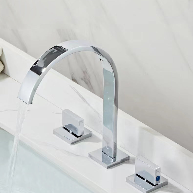 Modern Style Faucet Widespread Faucets with Double Cross Handles Clearhalo 'Bathroom Remodel & Bathroom Fixtures' 'Bathroom Sink Faucets' 'Bathroom Sinks & Faucet Components' 'bathroom_sink_faucets' 'Home Improvement' 'home_improvement' 'home_improvement_bathroom_sink_faucets' 6742848