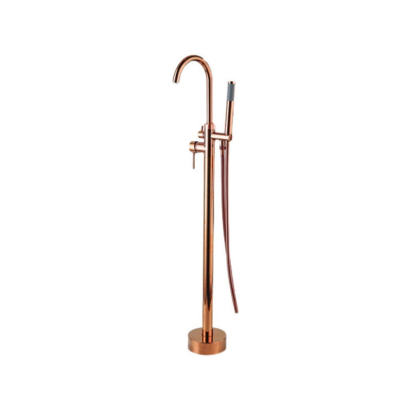 Contemporary Gold Bath Faucet Floor Mounted Full Copper High Arc Tub Faucet Trim Clearhalo 'Bathroom Remodel & Bathroom Fixtures' 'Bathtub Faucets' 'bathtub_faucets' 'Home Improvement' 'home_improvement' 'home_improvement_bathtub_faucets' 6743520