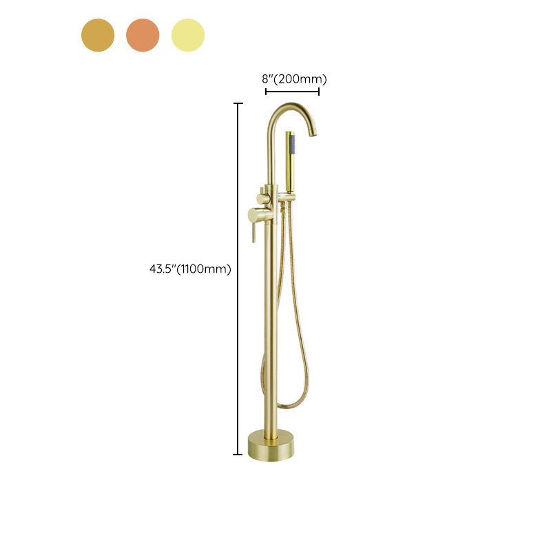 Contemporary Gold Bath Faucet Floor Mounted Full Copper High Arc Tub Faucet Trim Clearhalo 'Bathroom Remodel & Bathroom Fixtures' 'Bathtub Faucets' 'bathtub_faucets' 'Home Improvement' 'home_improvement' 'home_improvement_bathtub_faucets' 6743525