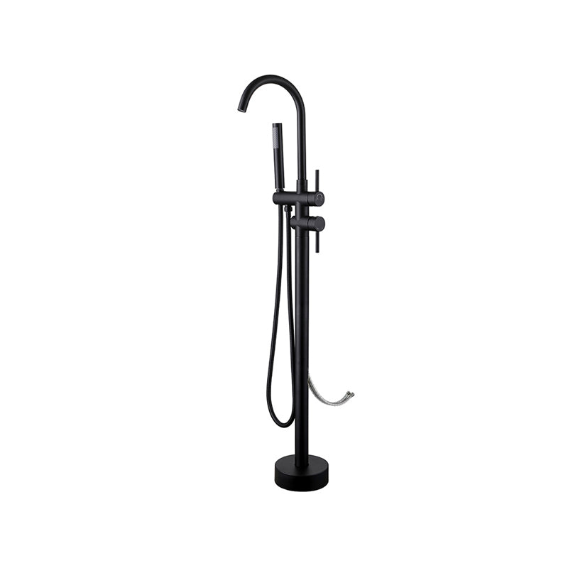 Floor Mounted Metal Freestanding Tub Filler Two Handles Freestanding Tub Filler Trim Black Gooseneck Wall Clearhalo 'Bathroom Remodel & Bathroom Fixtures' 'Bathtub Faucets' 'bathtub_faucets' 'Home Improvement' 'home_improvement' 'home_improvement_bathtub_faucets' 6743626