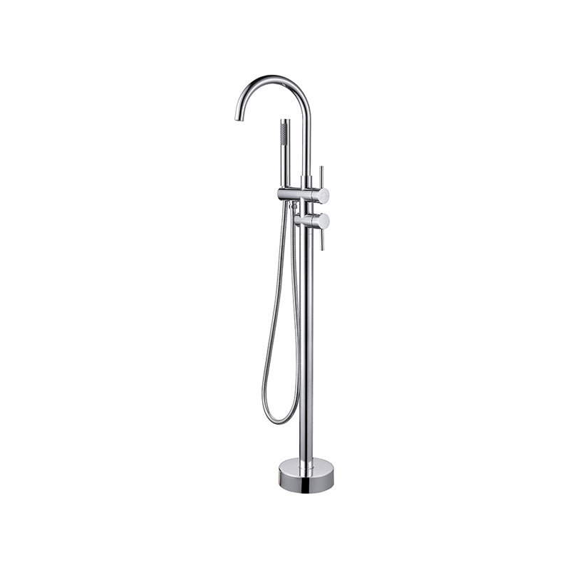 Floor Mounted Metal Freestanding Tub Filler Two Handles Freestanding Tub Filler Trim Chrome Gooseneck Clearhalo 'Bathroom Remodel & Bathroom Fixtures' 'Bathtub Faucets' 'bathtub_faucets' 'Home Improvement' 'home_improvement' 'home_improvement_bathtub_faucets' 6743629